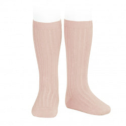 condor ribbed knee high tights in old rose by childish online shop
