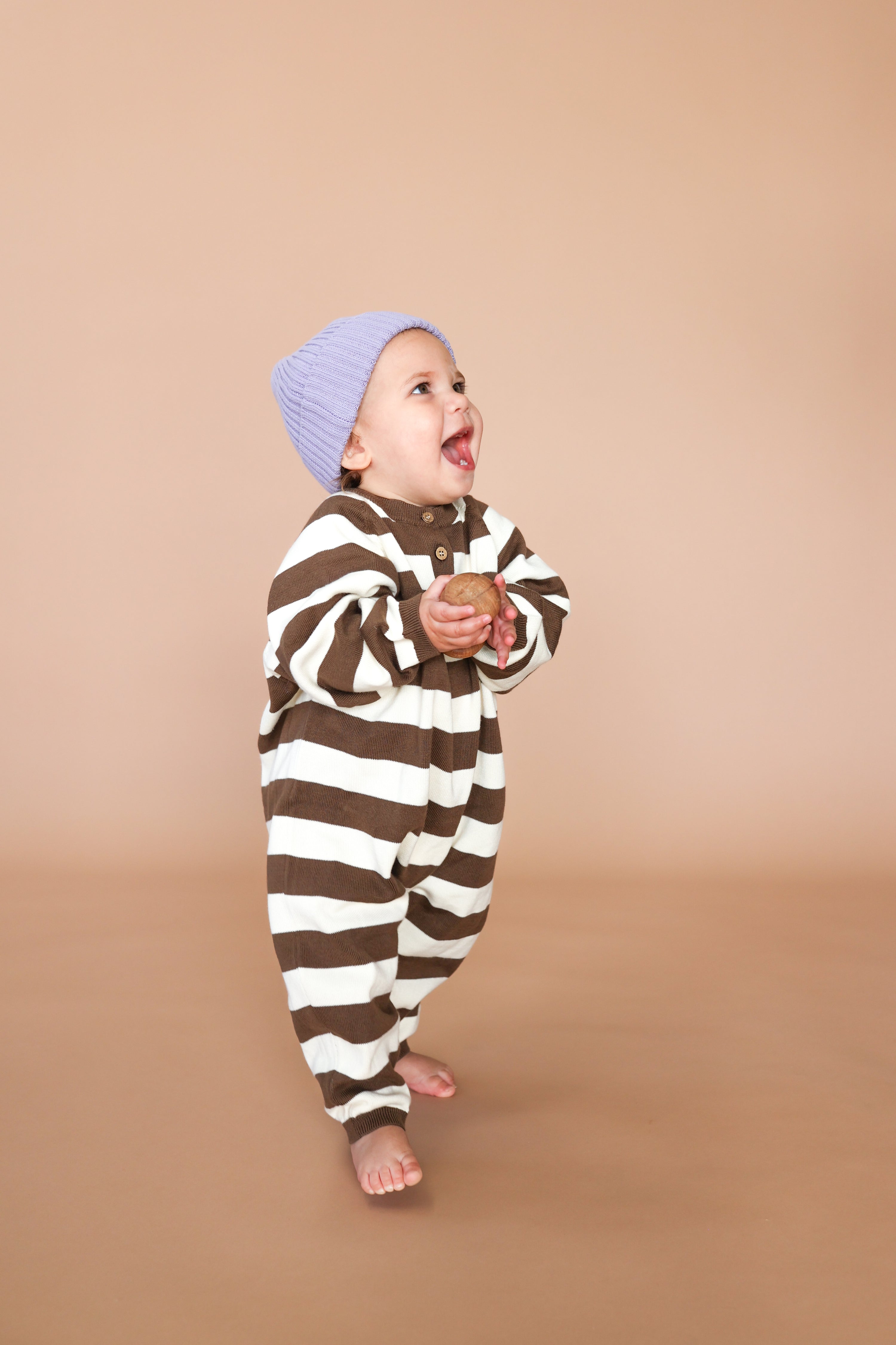 Grown Organic Striped Essential Starsuit - Espresso/Milk