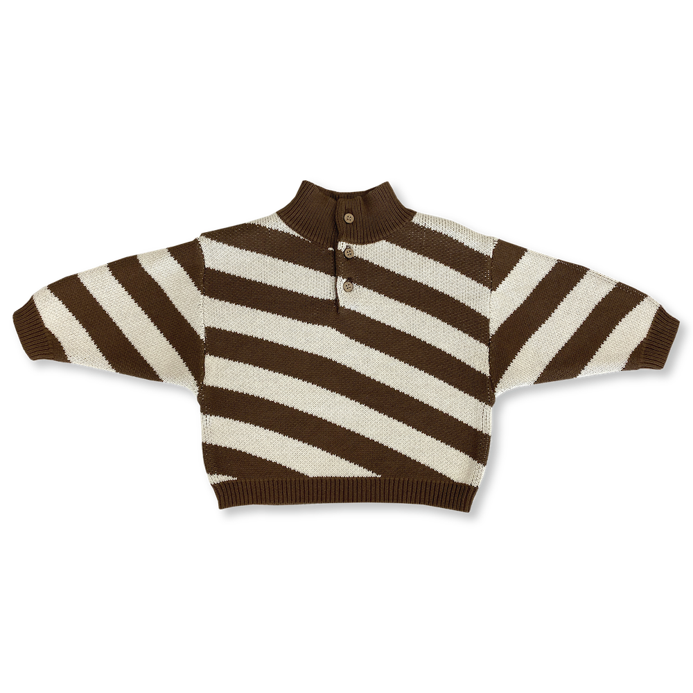 Grown Button Up Diagonal Stripe Pull Over - Espresso