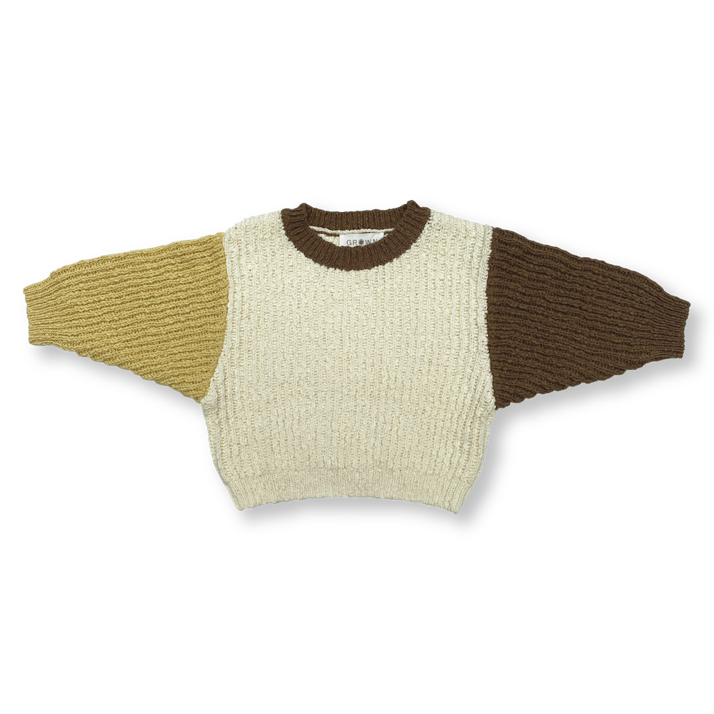 Grown Slub Yarn Pull Over - Colour Block