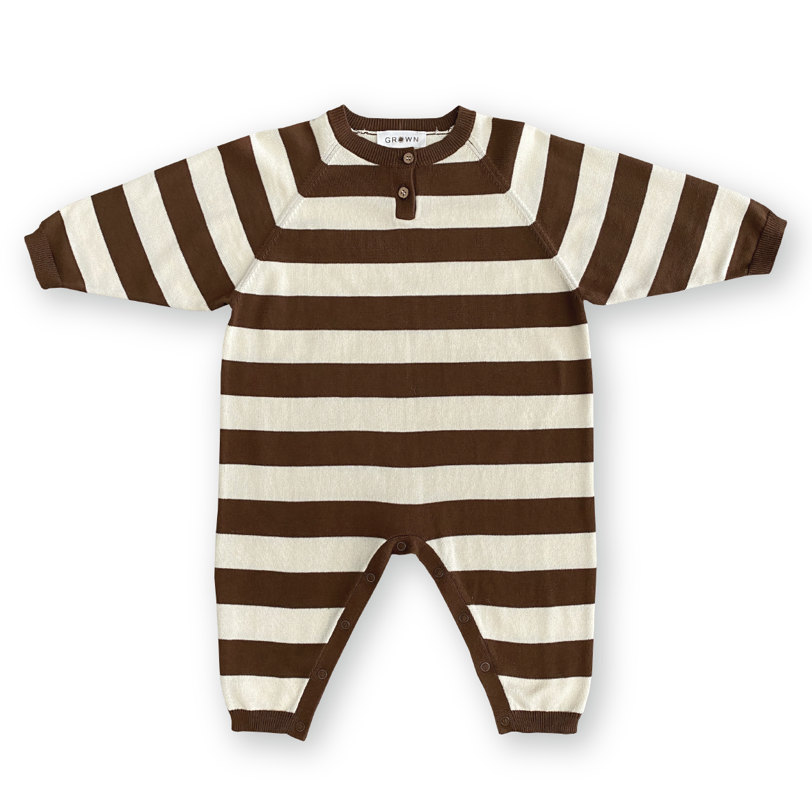 Grown Organic Striped Essential Starsuit - Espresso/Milk