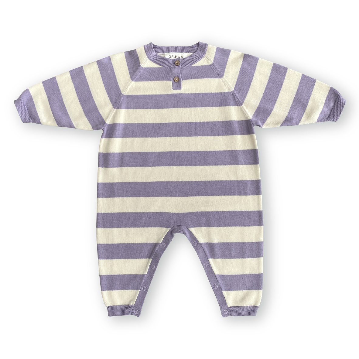 Grown Organic Striped Essential Starsuit - Iris/Milk