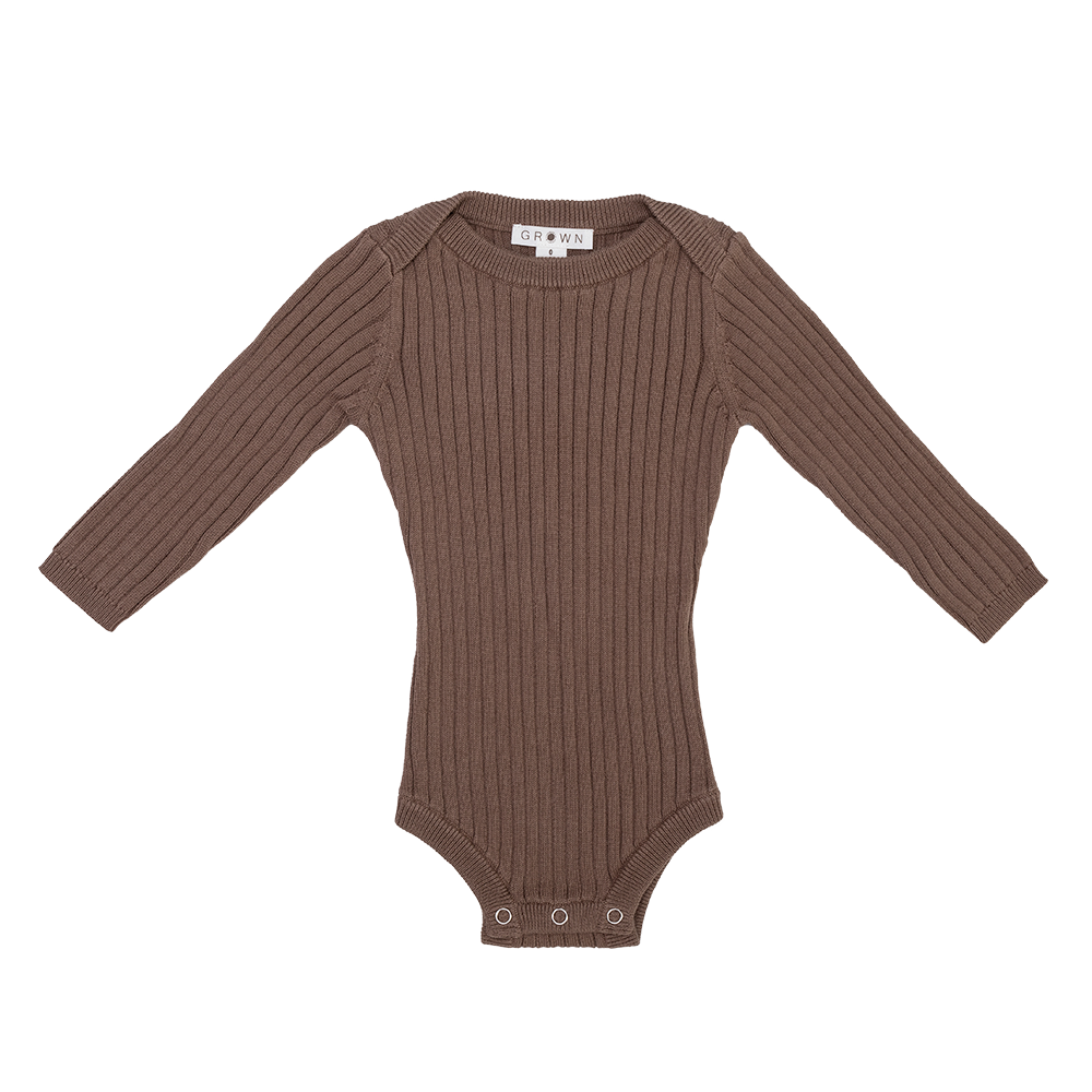 Grown Organic Ribbed Essential Bodysuit - Mushroom