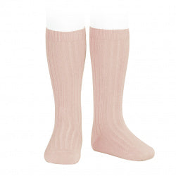 condor ribbed knee high tights in old rose by childish online shop