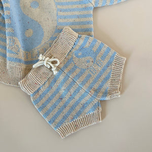 By Billie Stripe Knit Shorts - Speckled Blue
